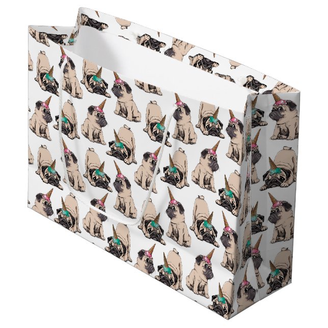 Puppy Pugs | Aspiring Unicorn Pattern Large Gift Bag (Front Angled)