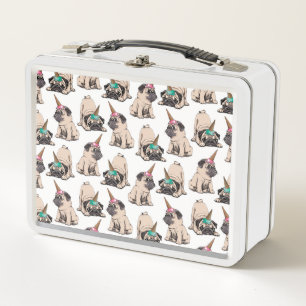 Puppy Pugs Aspiring Unicorn Pattern Metal Lunch Box