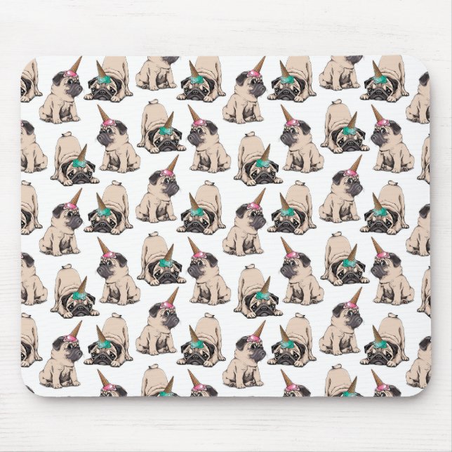 Puppy Pugs | Aspiring Unicorn Pattern Mouse Mat (Front)