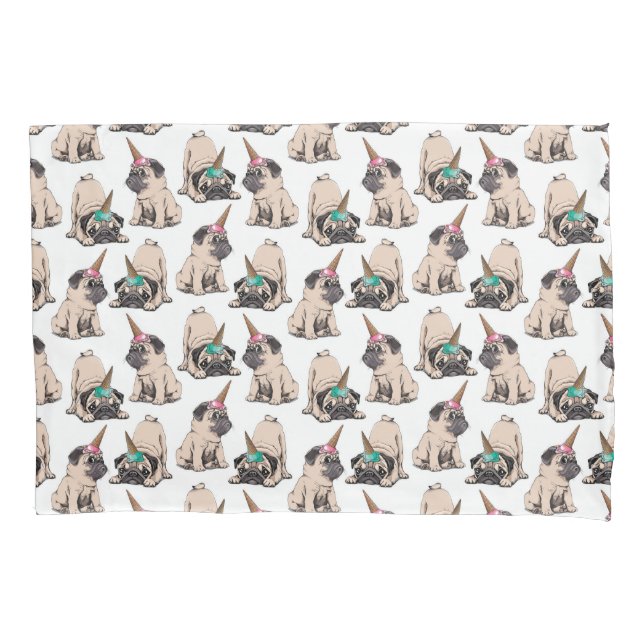 Puppy Pugs | Aspiring Unicorn Pattern Pillowcase (Front-Left)