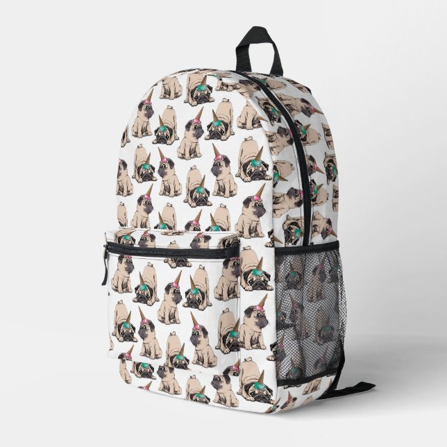 Puppy Pugs | Aspiring Unicorn Pattern Printed Backpack (Back Corner Right)