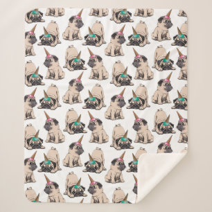 Puppy Pugs   Aspiring Unicorn Pattern Sherpa Blanket
