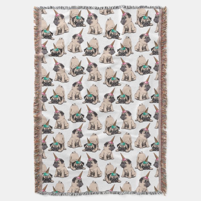 Puppy Pugs | Aspiring Unicorn Pattern Throw Blanket (Front Vertical)