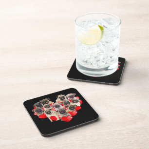 Puppy Pugs Dog Heart Valentine's Day Gift Coaster