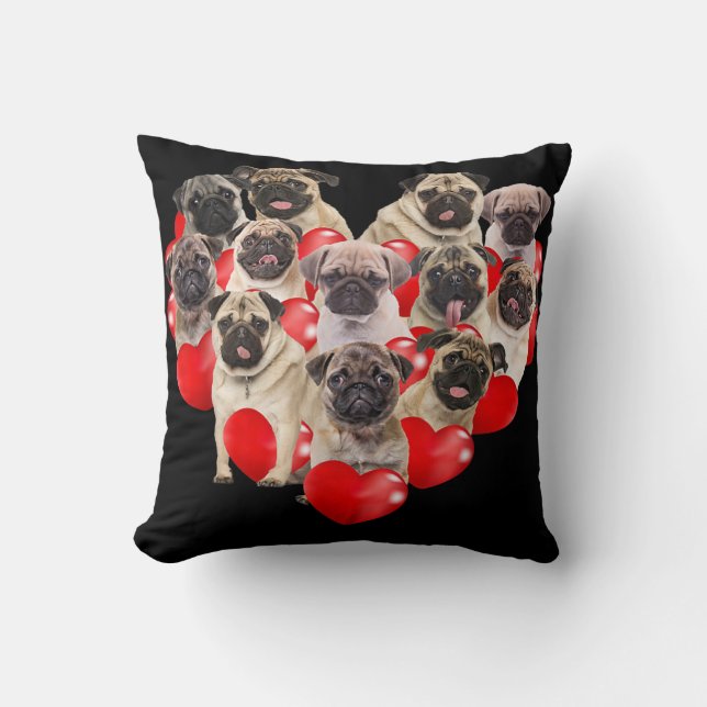 Puppy Pugs Dog Heart | Valentine's Day Gift Cushion (Front)