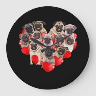 Puppy Pugs Dog Heart Valentine's Day Gift Large Clock