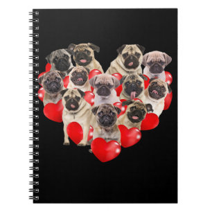 Puppy Pugs Dog Heart Valentine's Day Gift Notebook