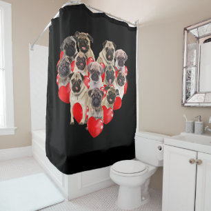 Puppy Pugs Dog Heart   Valentine's Day Gift Shower Curtain
