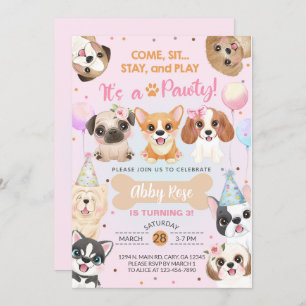 Puppy, puppies, pawty girl birthday invitation. in invitation