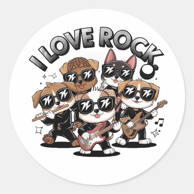Puppy rock band classic round sticker (Front)