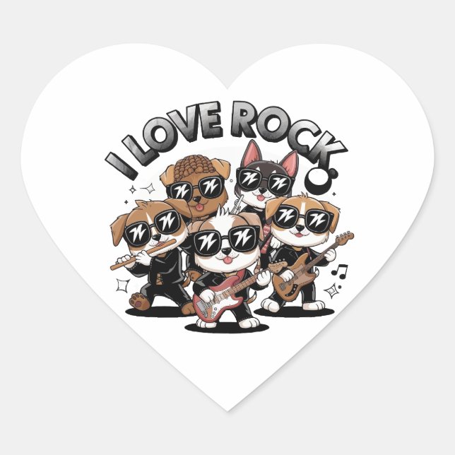 Puppy rock band heart sticker (Front)