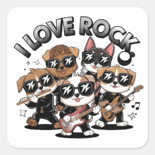 Puppy rock band square sticker