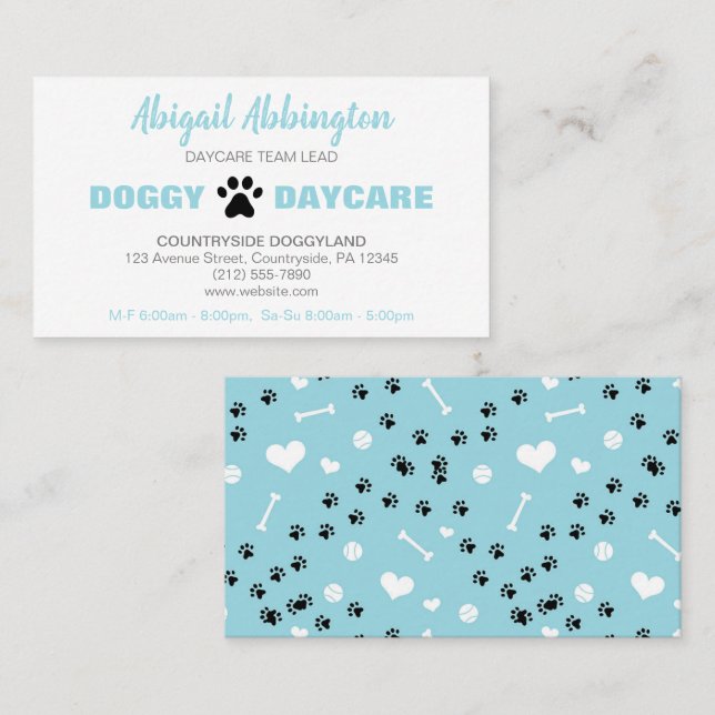 Puppy Run Blue Doggy Daycare Business Card (Front/Back)