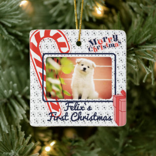 Puppy`s First Christmas custom name photo year Ceramic Ornament