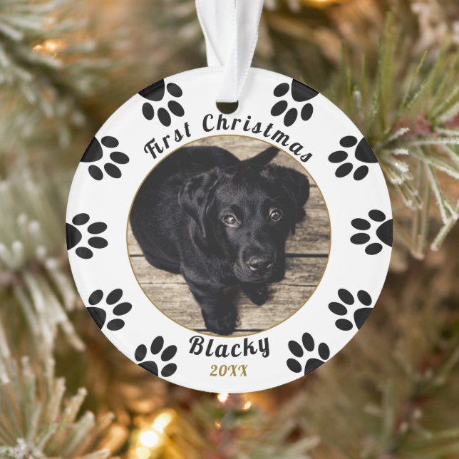 Puppy`s First Christmas Paw Print Dog Photo Ornament (Tree)