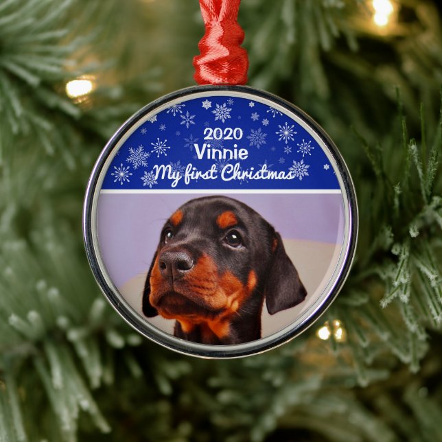 Puppy’s First Christmas Photo Metal Tree Decoration (Tree)