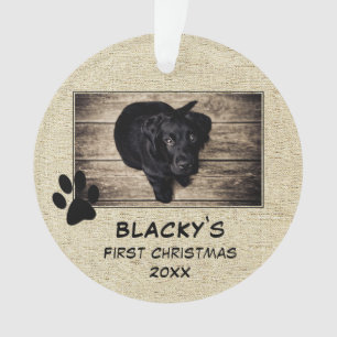 Puppy`s First Christmas Rustic Dog Photo Ornament