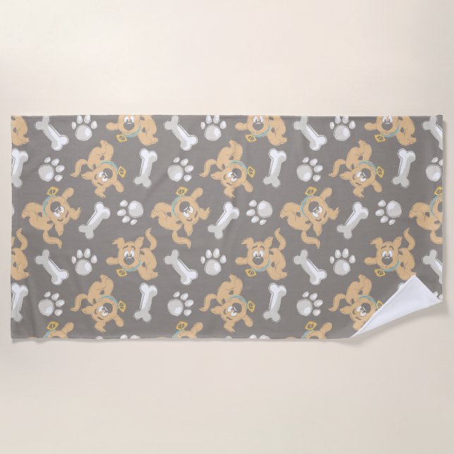 Puppy Scooby-Doo Bone & Paw Print Pattern Beach Towel (Front)