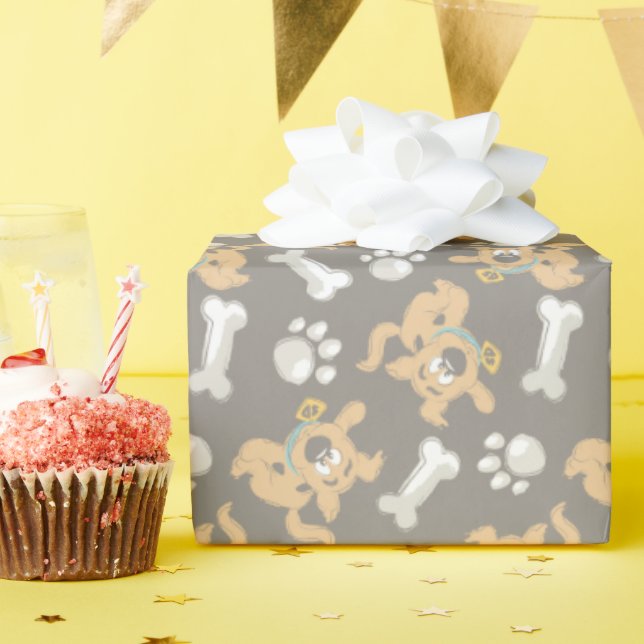 Puppy Scooby-Doo Bone & Paw Print Pattern Wrapping Paper (Birthday Party)
