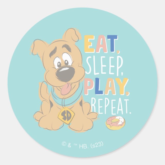 Puppy Scooby-Doo "Eat, Sleep, Play, Repeat" Classic Round Sticker (Front)