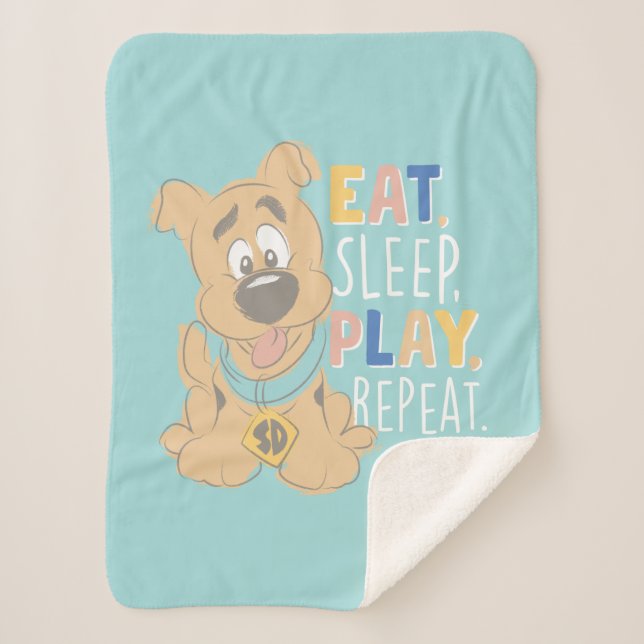 Puppy Scooby-Doo "Eat, Sleep, Play, Repeat" Sherpa Blanket (Front)