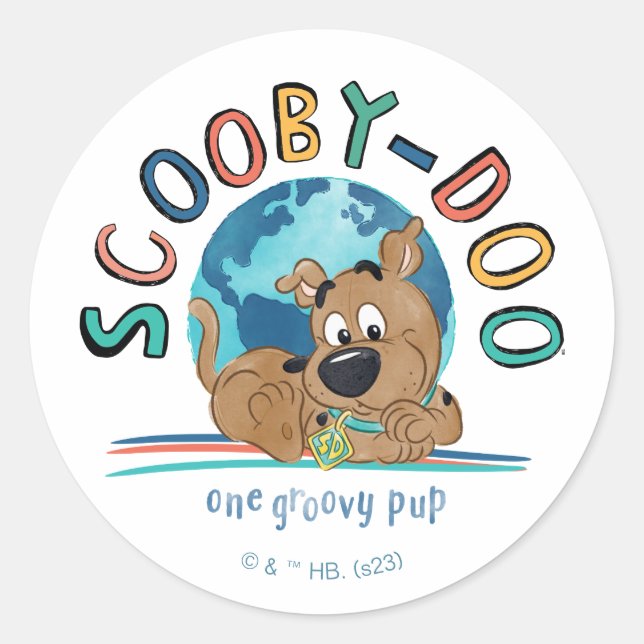 Puppy Scooby-Doo "One Groovy Pup" Classic Round Sticker (Front)