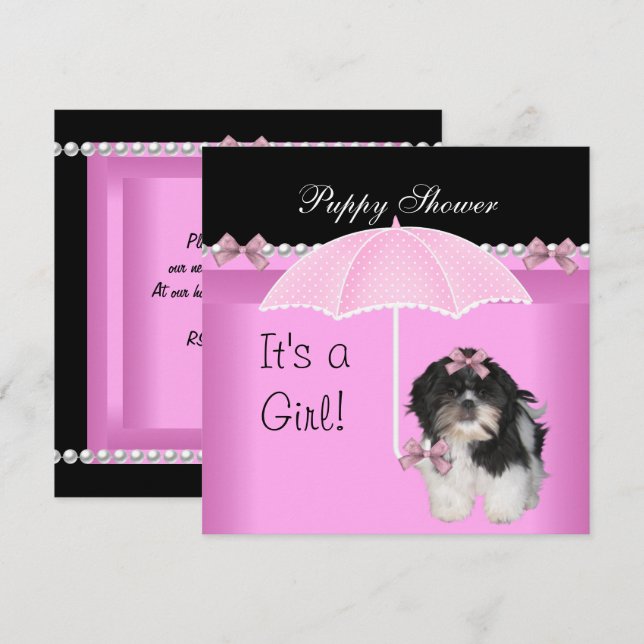Puppy Shower Cute Dog Pink Invitation (Front/Back)