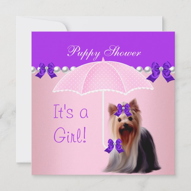 Puppy Shower Cute Dog Purple Pink Yorkie Invitation (Front)