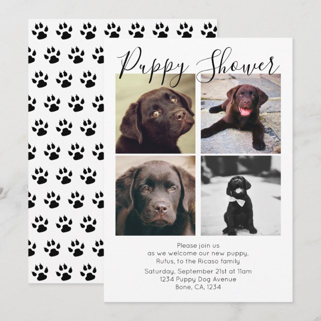 Puppy Shower Cute Personalised Dog Adoption Invitation (Front/Back)