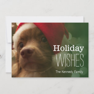puppy sitting in front of christmas tree bokeh holiday card