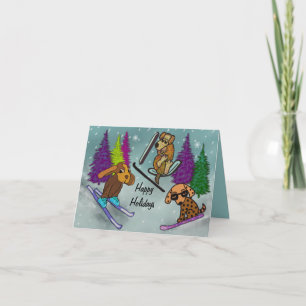 Puppy Ski Vacation Happy Holidays Holiday Card