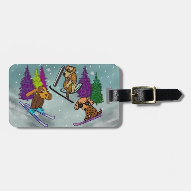 Puppy Ski Vacation Luggage Tag (Front Horizontal)