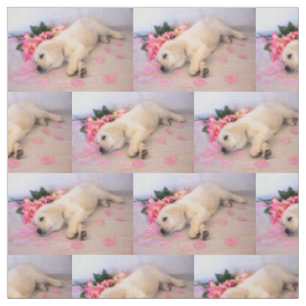 Puppy Sleep Flower 01 Fabric