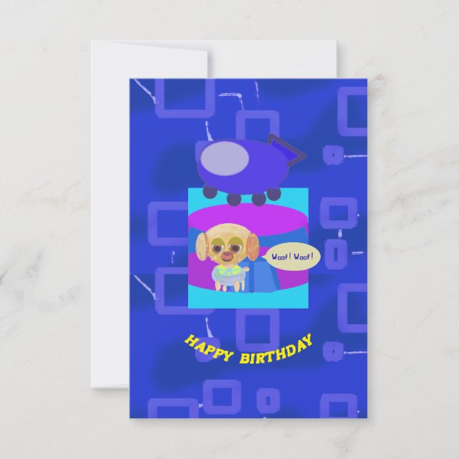 Puppy Spaceship Birthday Invitation (Front)