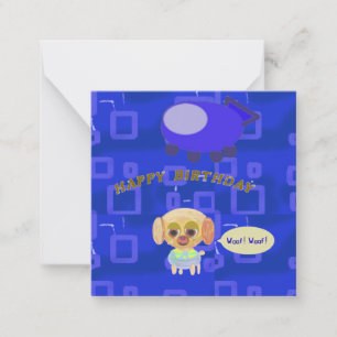 Puppy Spaceship Happy Birthday Flat Note Card