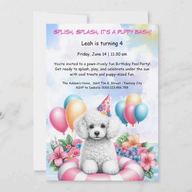 Puppy Splash Birthday Pool Party Invitation (Front)