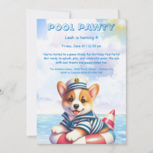 Puppy Splash Birthday Pool Party Invitation