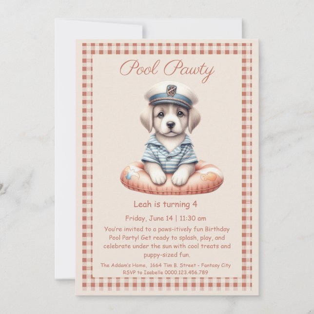 Puppy Splash Birthday Pool Party Invitation (Front)