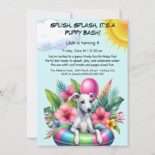Puppy Splash Birthday Pool Party Invitation