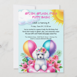 Puppy Splash Birthday Pool Party Invitation
