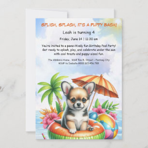 Puppy Splash Birthday Pool Party Invitation