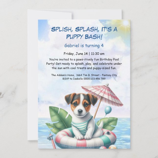 Puppy Splash Birthday Pool Party Invitation (Front)