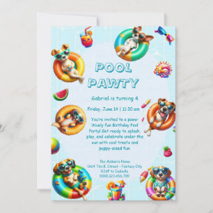 Puppy Splash Birthday Pool Party Invitation