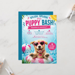 Puppy Splash Birthday Pool Party Invitation