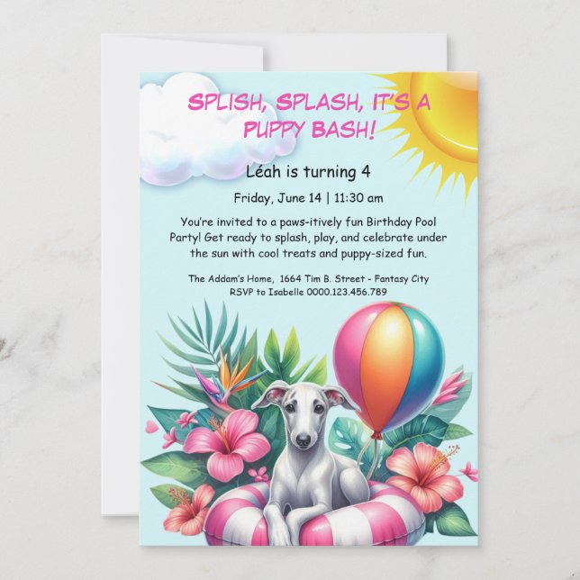 Puppy Splash Birthday Pool Party Invitation (Front)