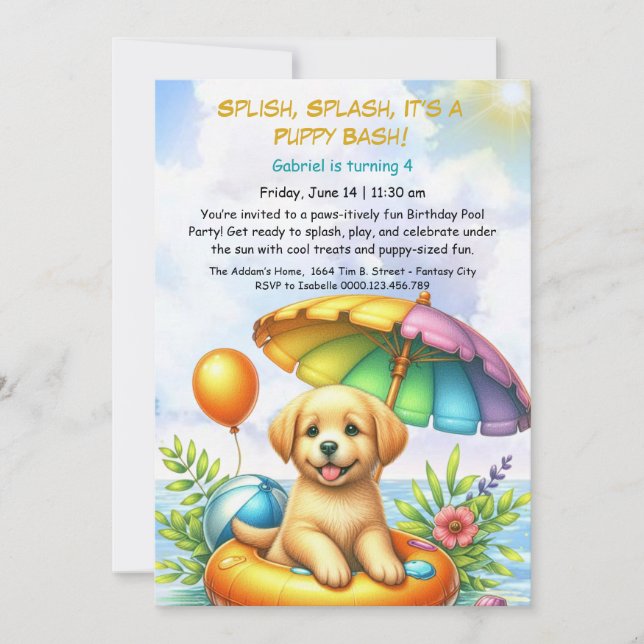 Puppy Splash Birthday Pool Party Invitation (Front)