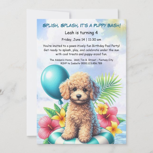 Puppy Splash Birthday Pool Party Invitation (Front)