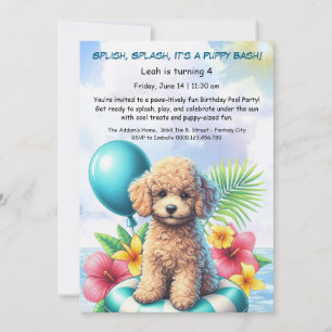 Puppy Splash Birthday Pool Party Invitation
