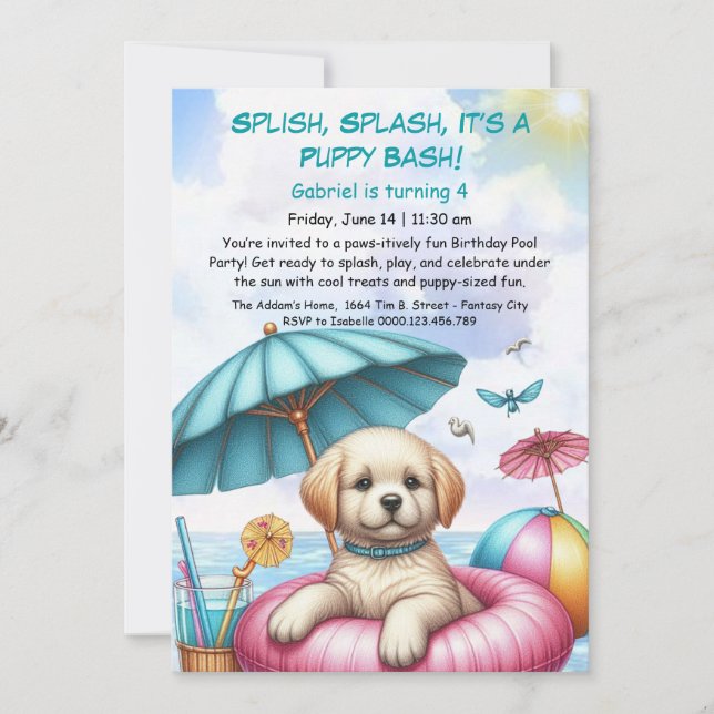 Puppy Splash Birthday Pool Party Invitation (Front)