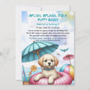 Puppy Splash Birthday Pool Party Invitation